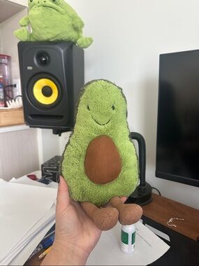 Jellycat Green Fuzzy Avocado Plush with Brown Seed